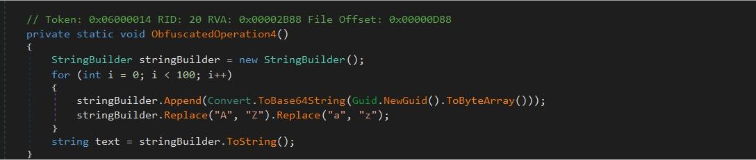 Obfuscation code hiding malware behavior