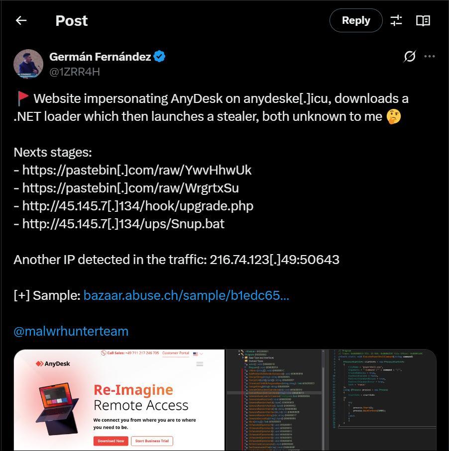 Fake AnyDesk clone delivering malware loader