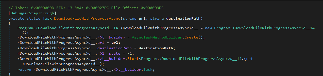 Loader downloading and launching decrypted payload