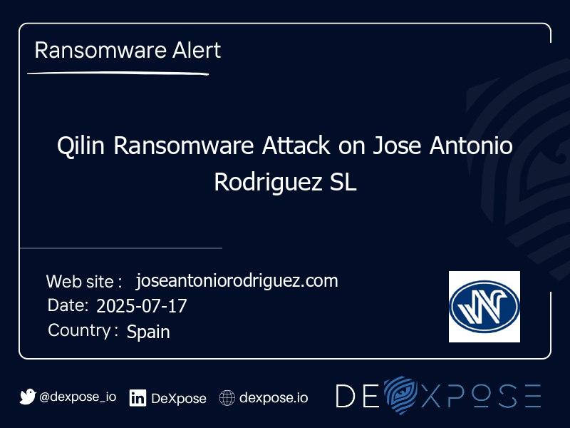 Qilin Ransomware Attack on Jose Antonio Rodriguez SL