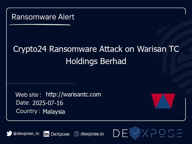 Crypto24 Ransomware Attack on Warisan TC Holdings Berhad