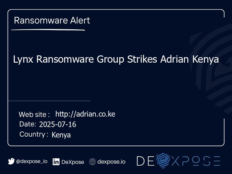 Lynx Ransomware Group Strikes Adrian Kenya