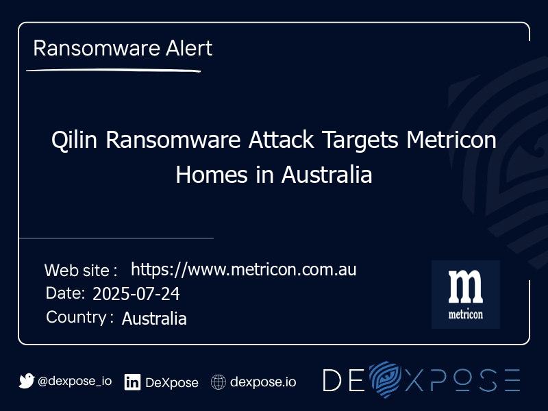 Qilin Ransomware Attack Targets Metricon Homes in Australia