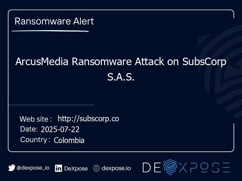 ArcusMedia Ransomware Attack on SubsCorp S.A.S.