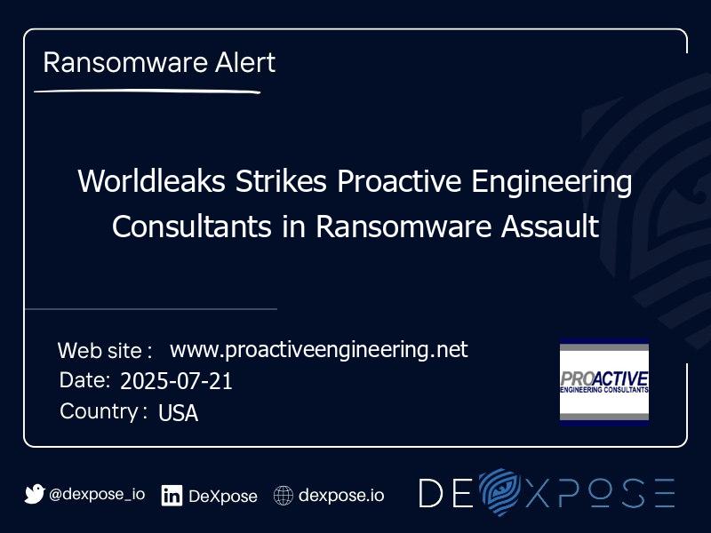 Worldleaks Strikes Proactive Engineering Consultants in Ransomware Assault