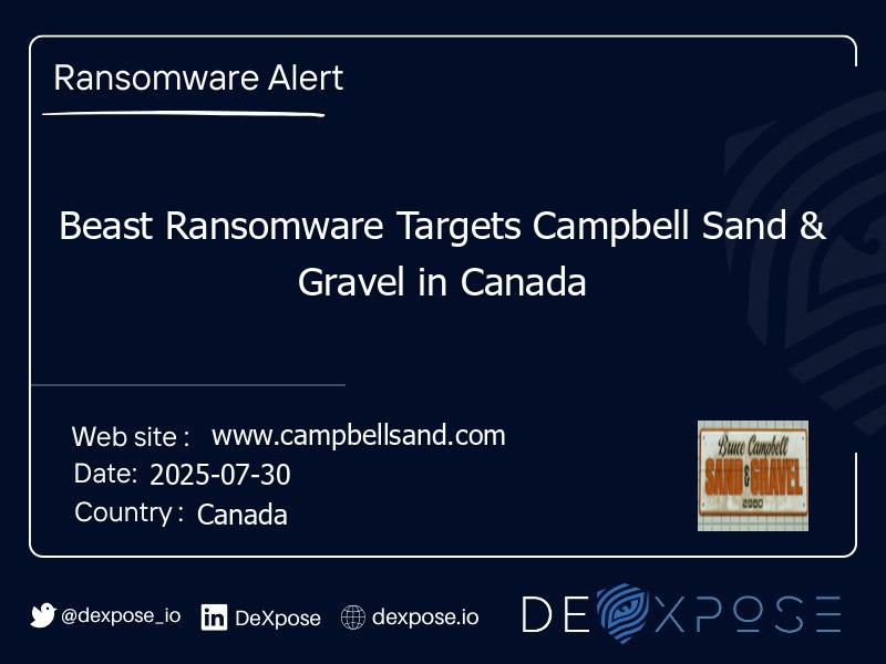 Beast Ransomware Targets Campbell Sand & Gravel in Canada