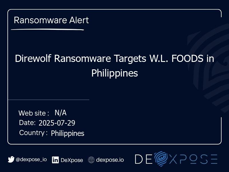 Direwolf Ransomware Targets W.L. FOODS in Philippines