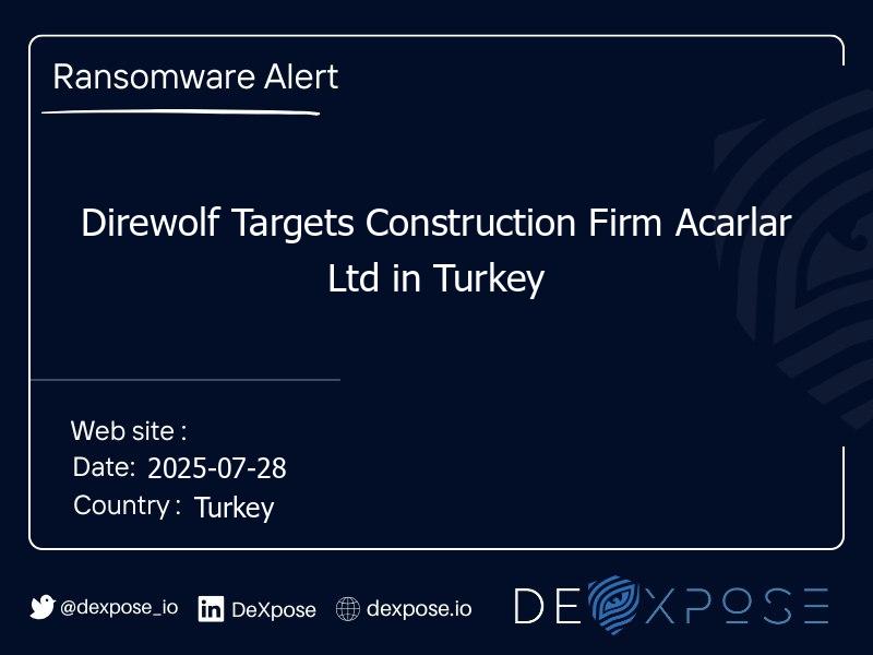 Direwolf Targets Construction Firm Acarlar Ltd in Turkey
