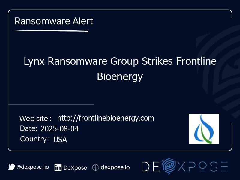 Lynx Ransomware Group Strikes Frontline Bioenergy
