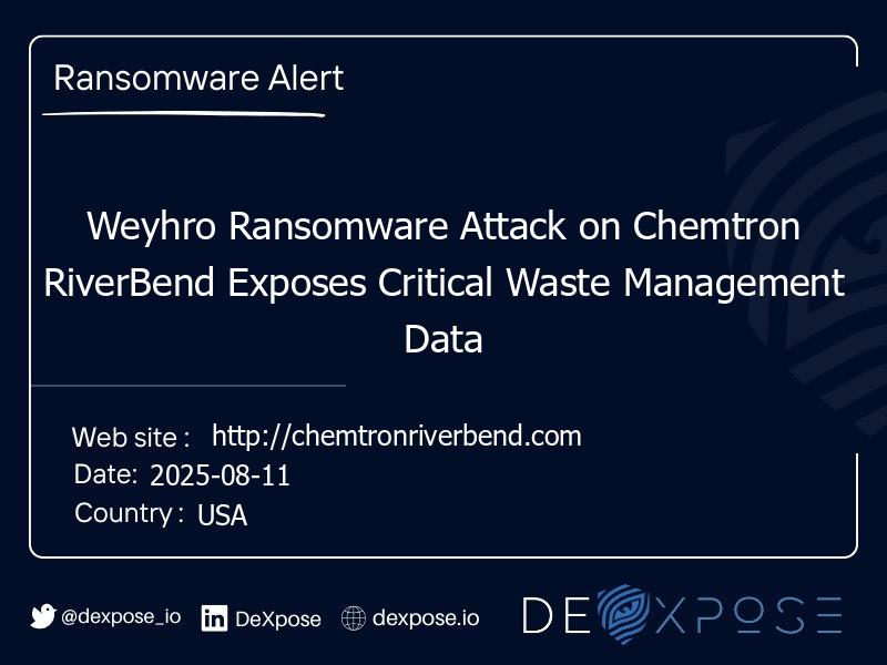 Weyhro Ransomware Attack on Chemtron RiverBend Exposes Critical Waste Management Data