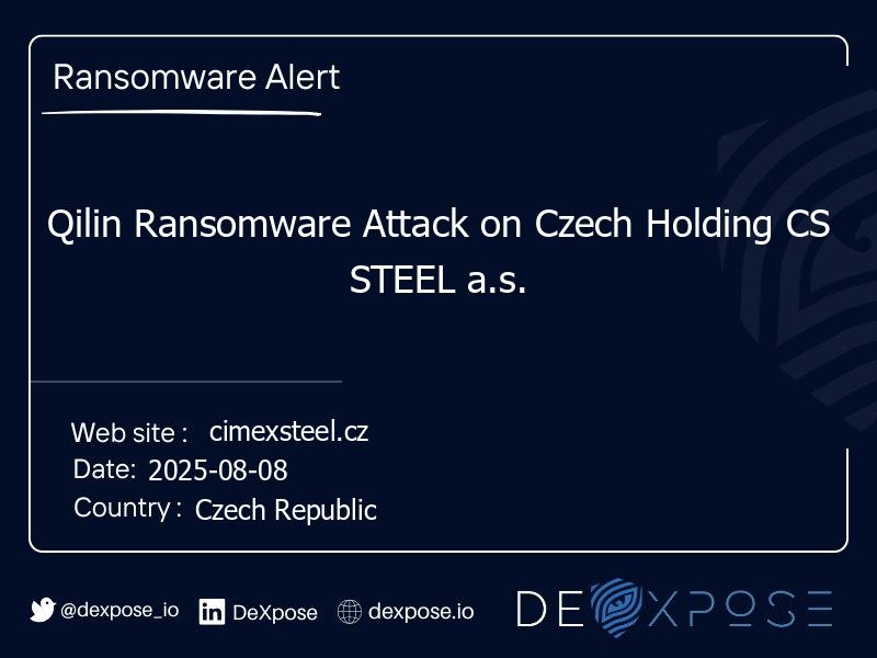 Qilin Ransomware Attack on Czech Holding CS STEEL a.s.