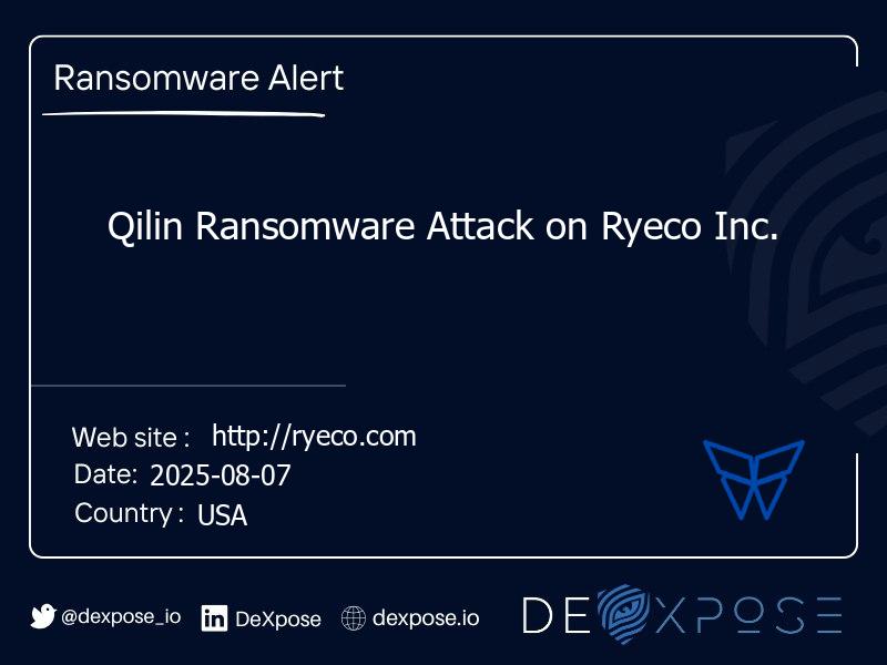 Qilin Ransomware Attack on Ryeco Inc.
