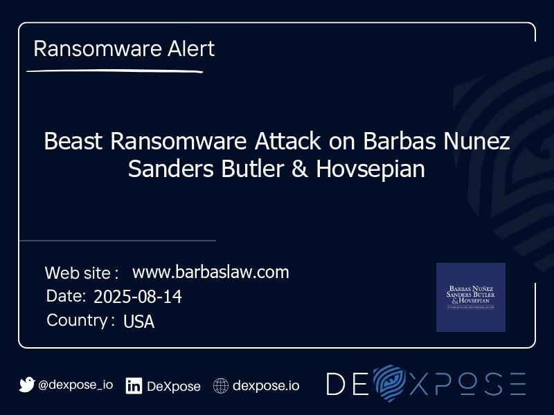 Beast Ransomware Attack on Barbas Nunez Sanders Butler & Hovsepian