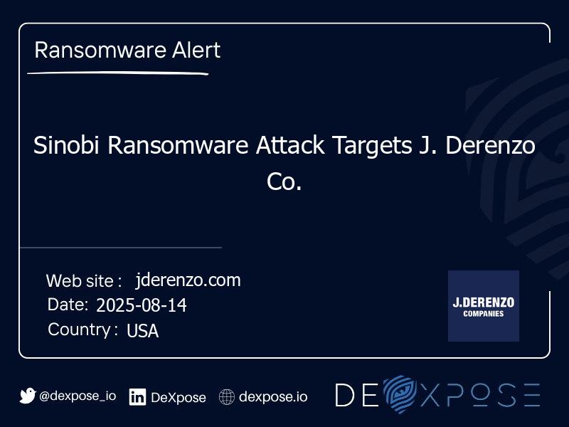 Sinobi Ransomware Attack Targets J. Derenzo Co.