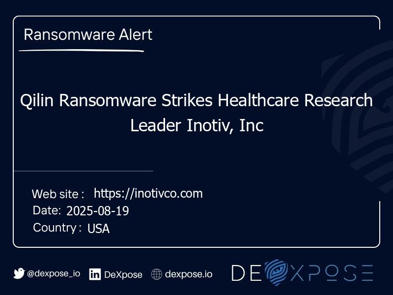 Qilin Ransomware Strikes Healthcare Research Leader Inotiv, Inc