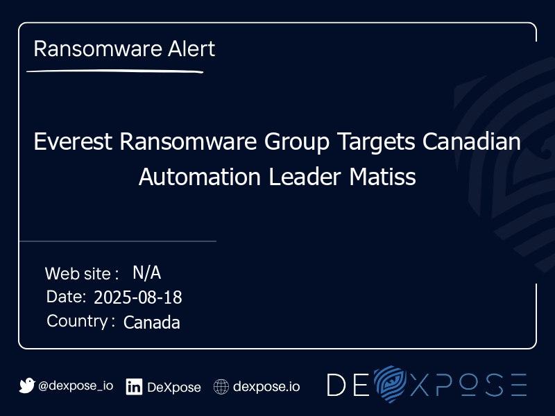 Everest Ransomware Group Targets Canadian Automation Leader Matiss