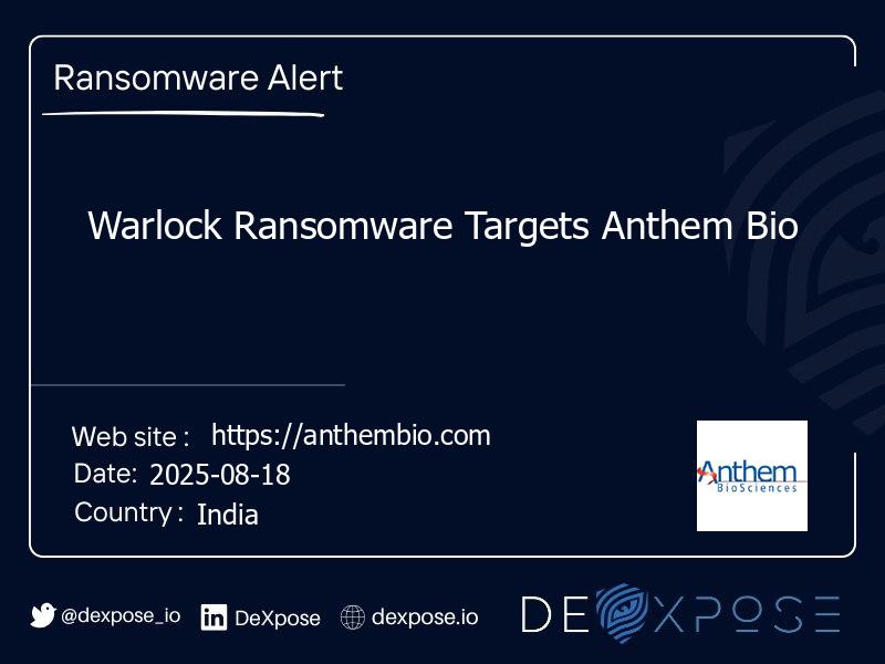 Warlock Ransomware Targets Anthem Bio