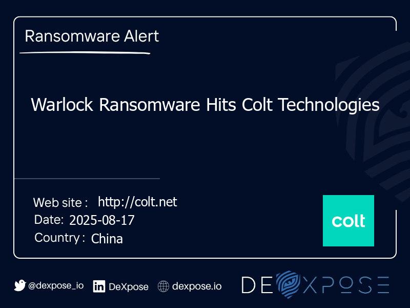 Warlock Ransomware Hits Colt Technologies