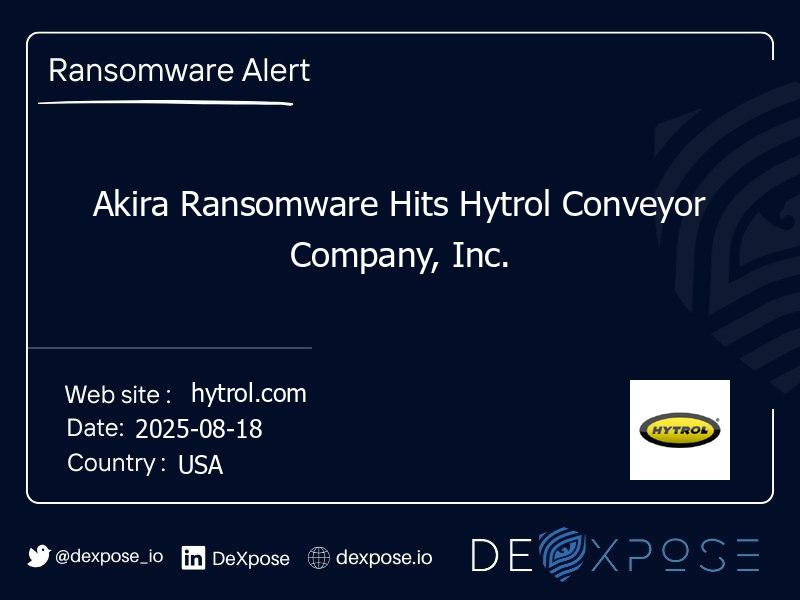 Akira Ransomware Hits Hytrol Conveyor Company, Inc.