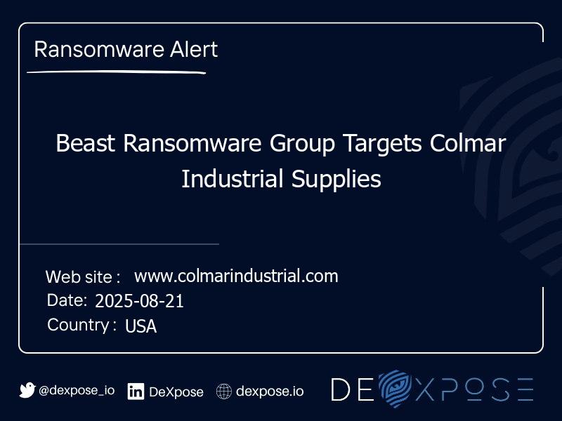Beast Ransomware Group Targets Colmar Industrial Supplies