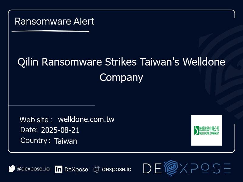 Qilin Ransomware Strikes Taiwan's Welldone Company
