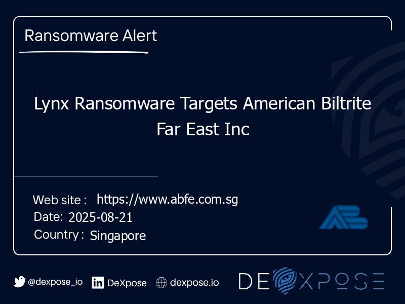 Lynx Ransomware Targets American Biltrite Far East Inc