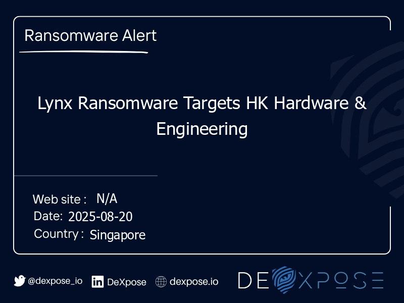 Lynx Ransomware Targets HK Hardware & Engineering