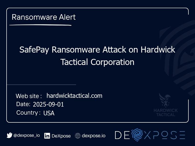 SafePay Ransomware Attack on Hardwick Tactical Corporation