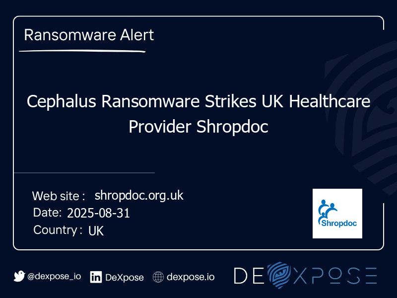 Cephalus Ransomware Strikes UK Healthcare Provider Shropdoc