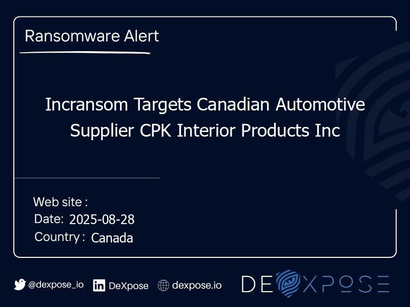 Incransom Targets Canadian Automotive Supplier CPK Interior Products Inc