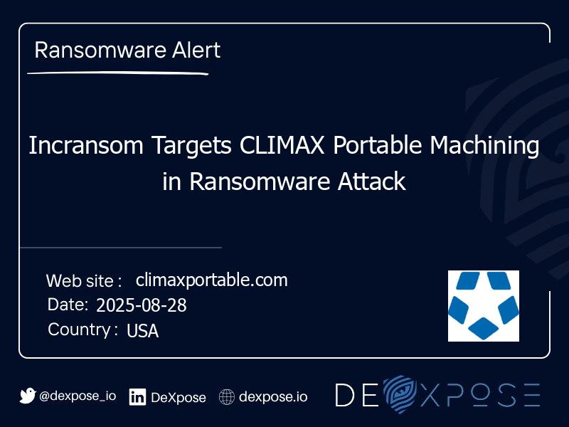 Incransom Targets CLIMAX Portable Machining in Ransomware Attack