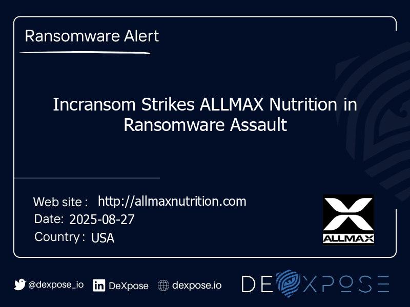 Incransom Strikes ALLMAX Nutrition in Ransomware Assault