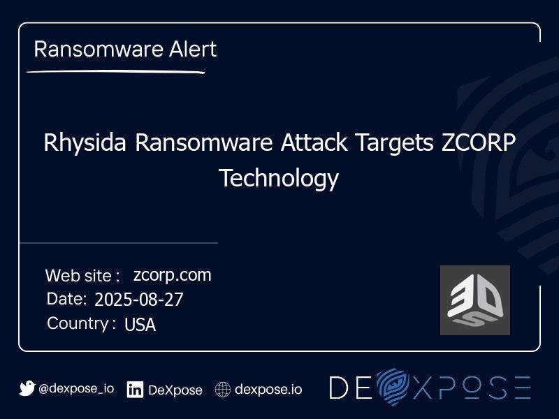 Rhysida Ransomware Attack Targets ZCORP Technology