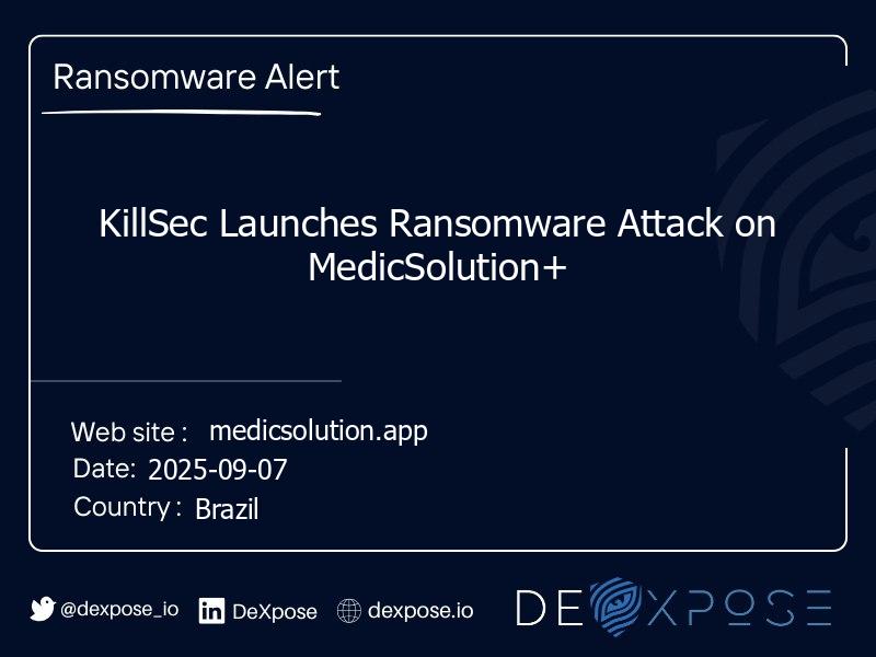 KillSec Launches Ransomware Attack on MedicSolution+