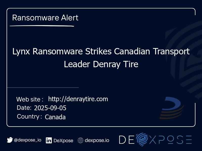 Lynx Ransomware Strikes Canadian Transport Leader Denray Tire