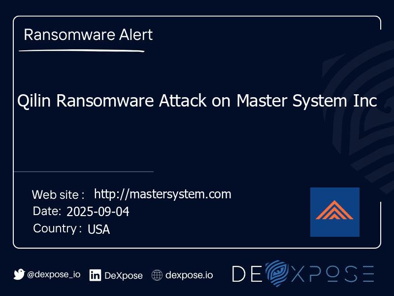 Qilin Ransomware Attack on Master System Inc