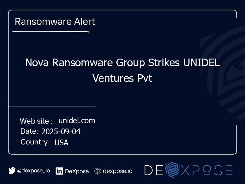 Nova Ransomware Group Strikes UNIDEL Ventures Pvt