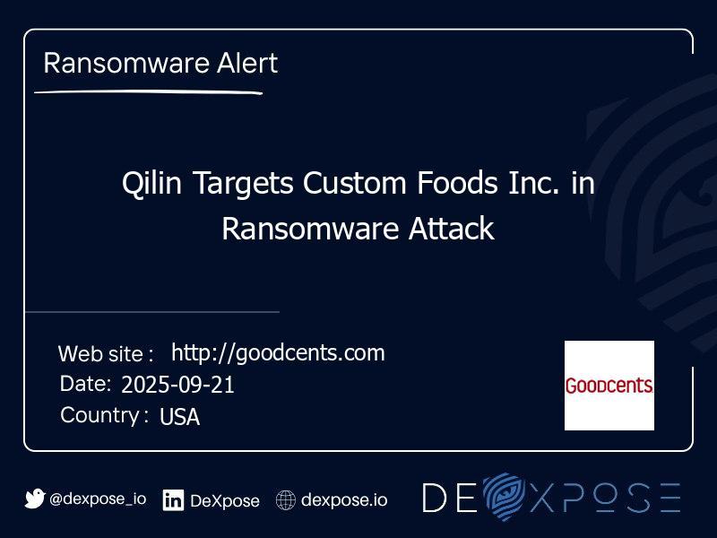 Qilin Targets Custom Foods Inc. in Ransomware Attack