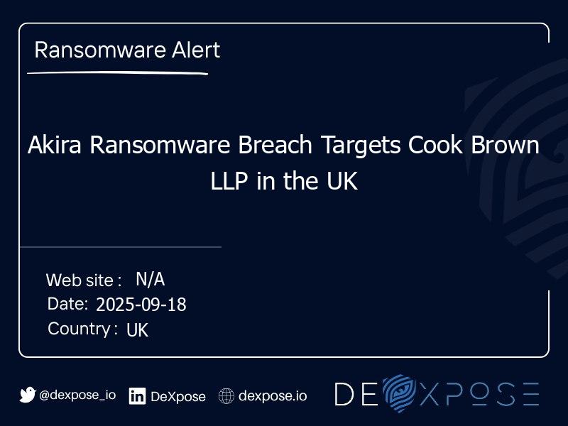 Akira Ransomware Breach Targets Cook Brown LLP in the UK