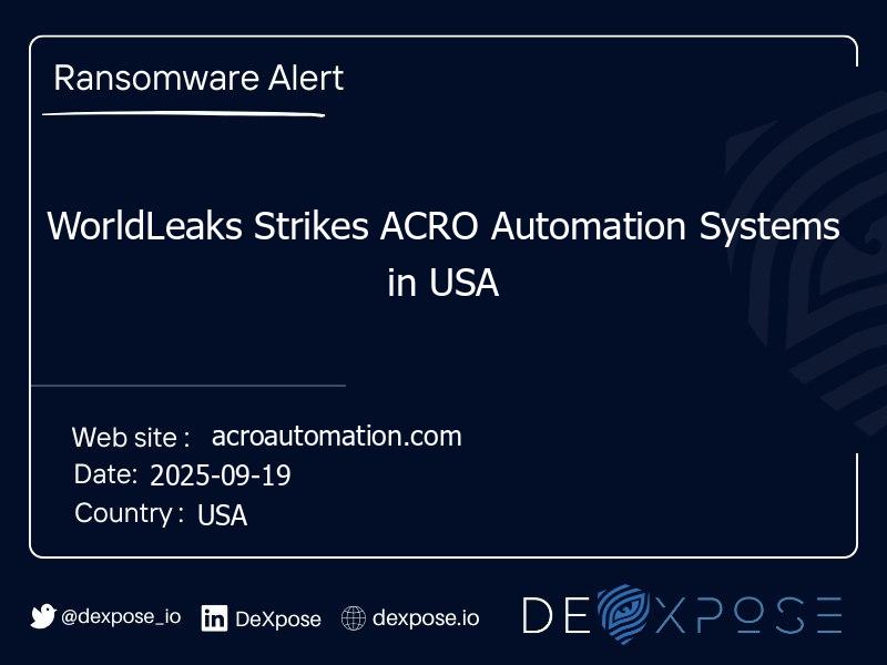 WorldLeaks Strikes ACRO Automation Systems in USA