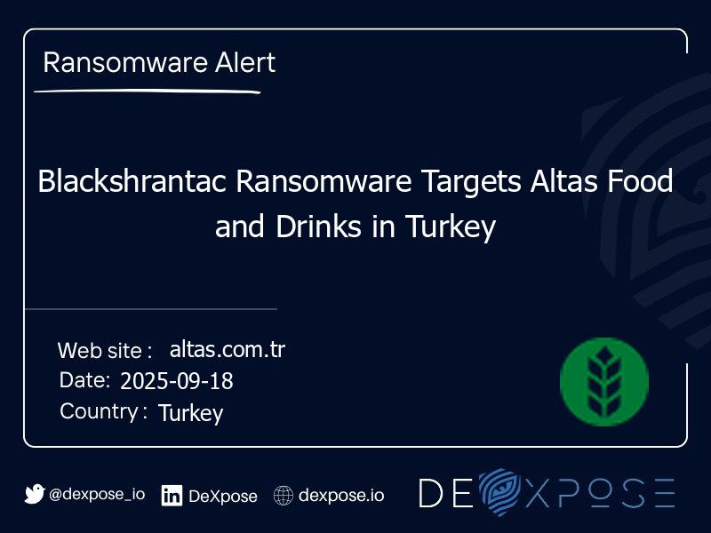 Blackshrantac Ransomware Targets Altas Food and Drinks in Turkey