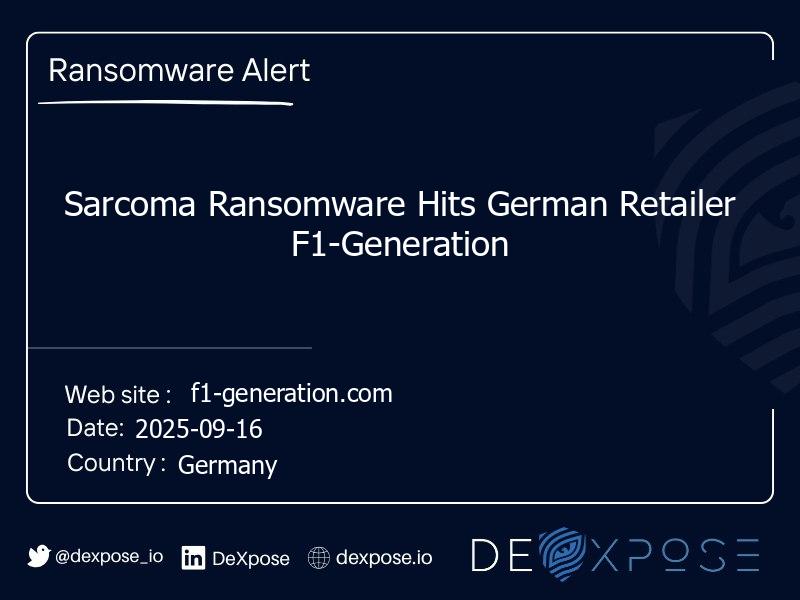 Sarcoma Ransomware Hits German Retailer F1-Generation