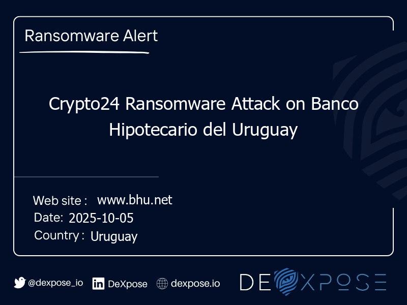 Crypto24 Ransomware Attack on Banco Hipotecario del Uruguay