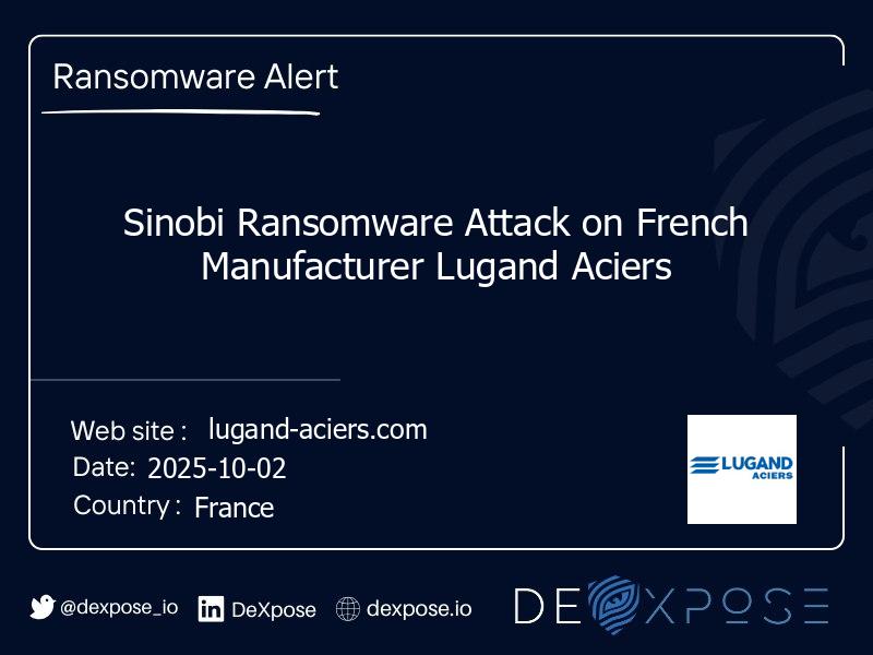 Sinobi Ransomware Attack on French Manufacturer Lugand Aciers