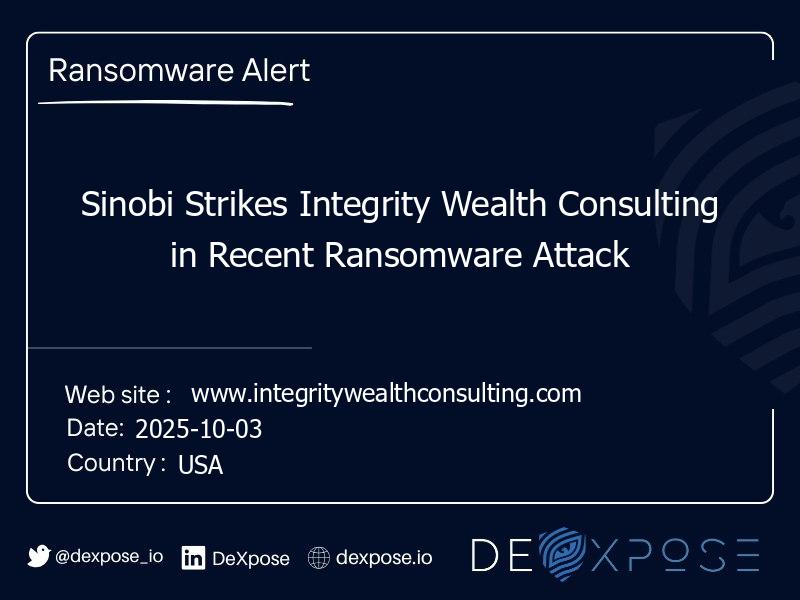 Sinobi Strikes Integrity Wealth Consulting in Recent Ransomware Attack