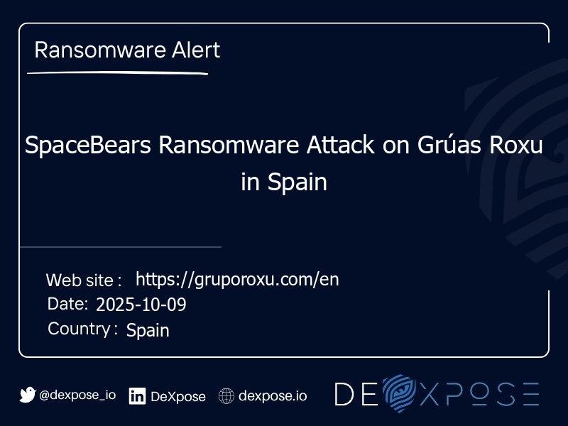 SpaceBears Ransomware Attack on Grúas Roxu in Spain