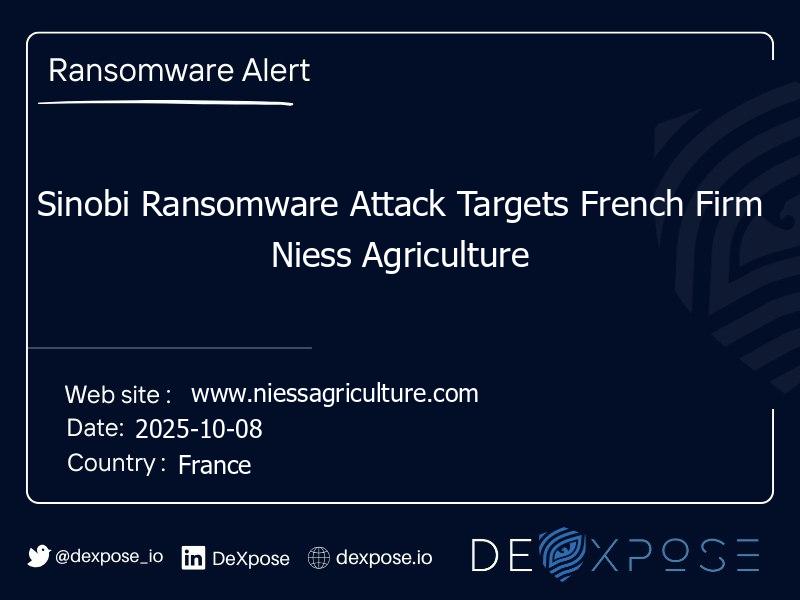 Sinobi Ransomware Attack Targets French Firm Niess Agriculture