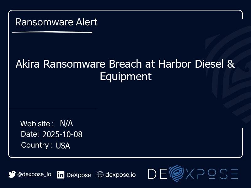 Akira Ransomware Breach at Harbor Diesel & Equipment