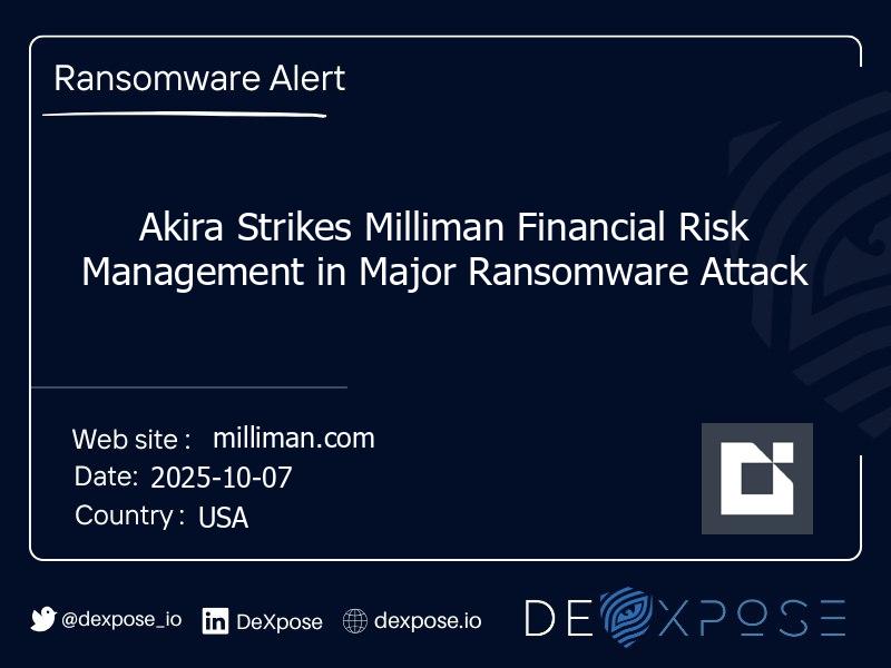 Akira Strikes Milliman Financial Risk Management in Major Ransomware Attack