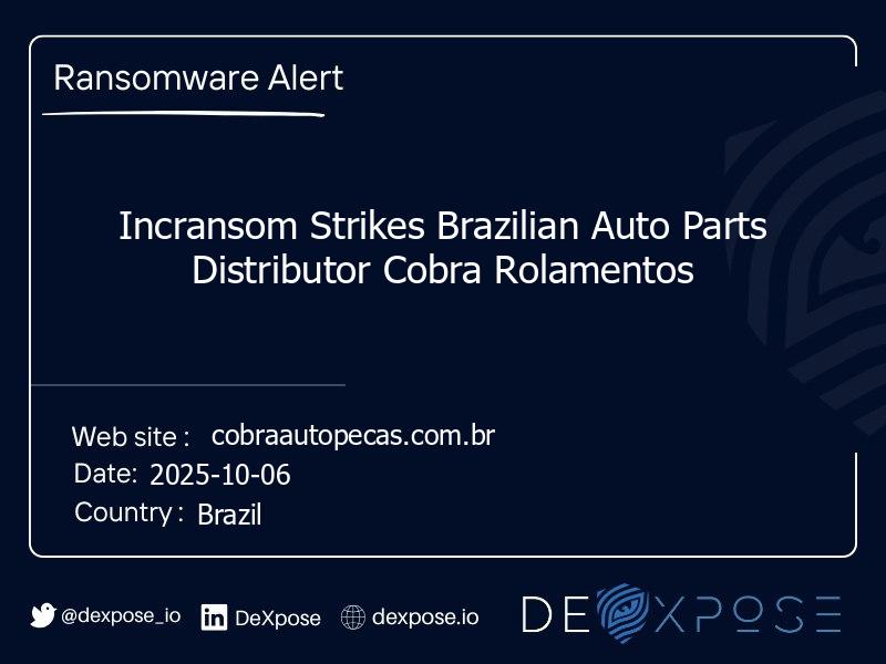 Incransom Strikes Brazilian Auto Parts Distributor Cobra Rolamentos